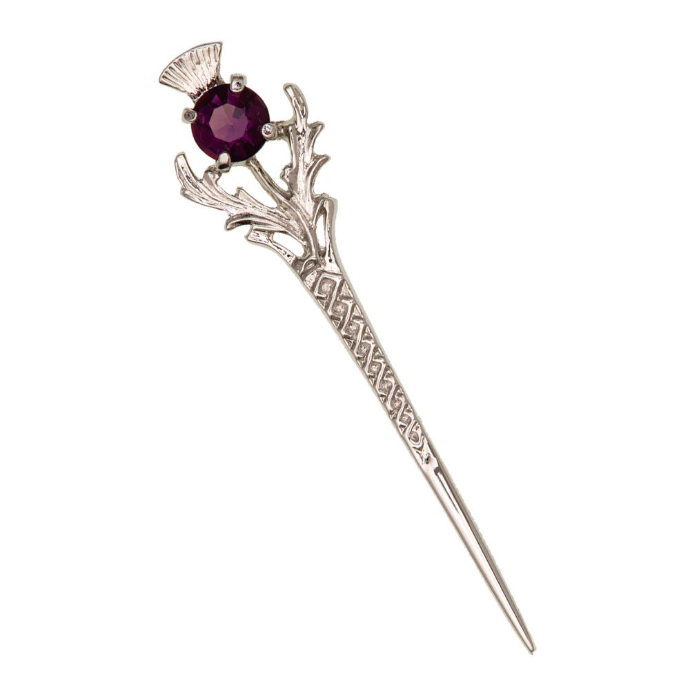 Scottish Thistle Kilt Pin with Dark Amethyst - Image 2