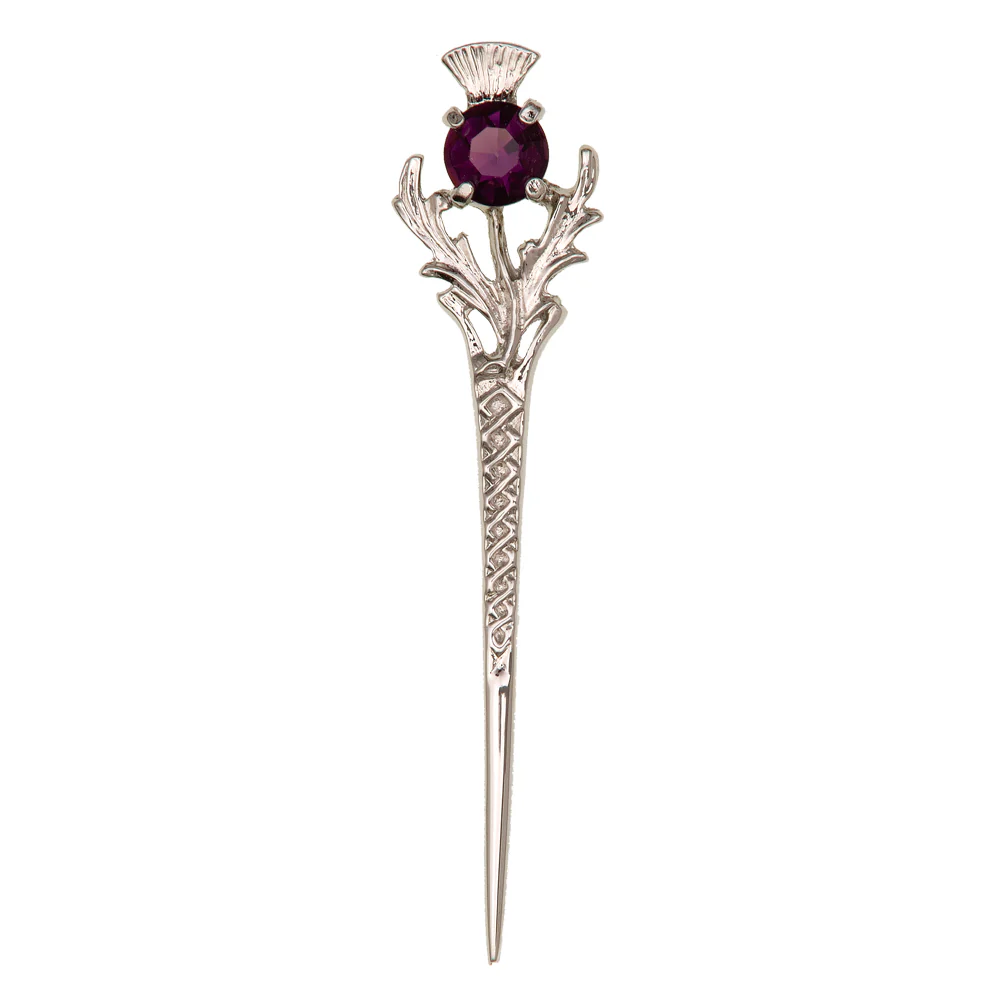 Scottish Thistle Kilt Pin with Dark Amethyst - Image 3