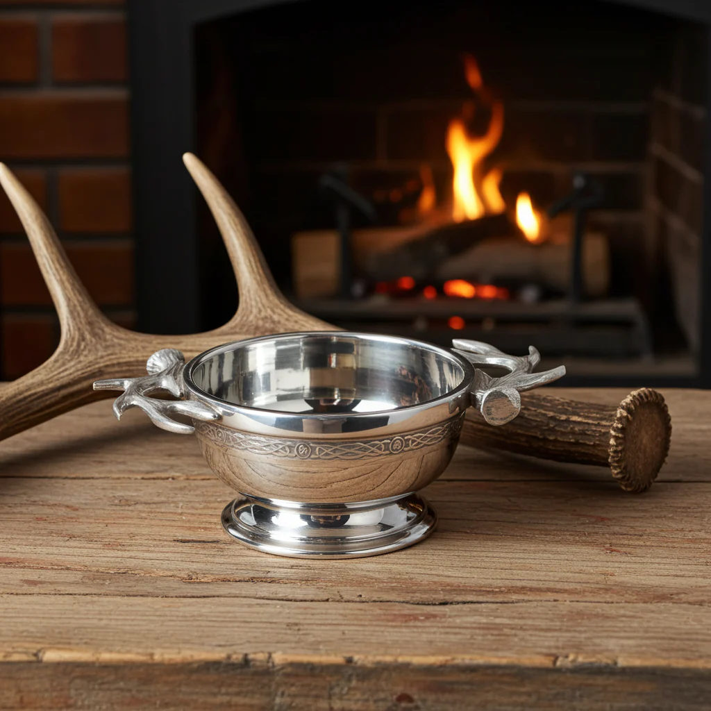 Antler 3" Polished Pewter Quaich with Decorative Celtic Band
