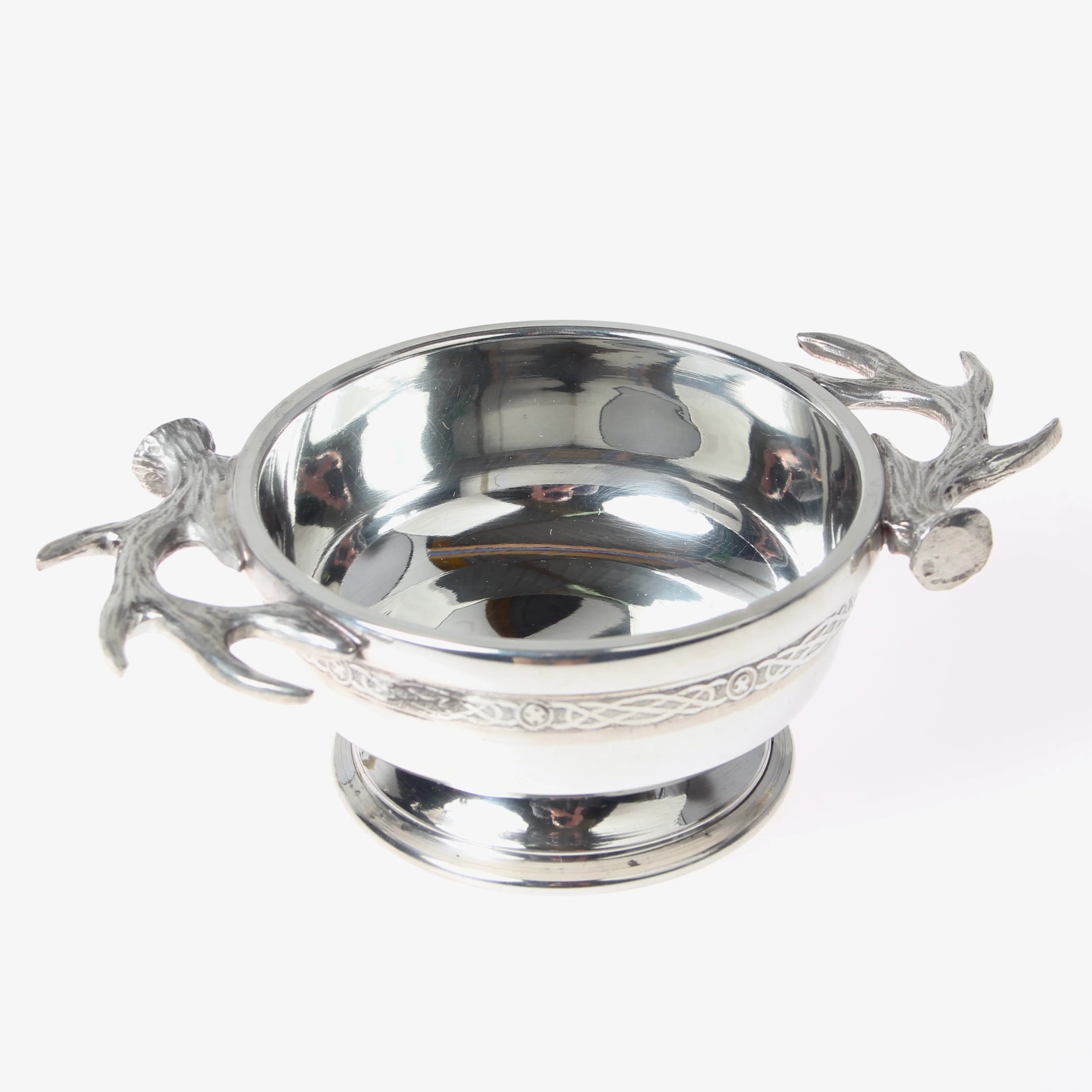 Antler 3" Polished Pewter Quaich with Decorative Celtic Band - Image 2