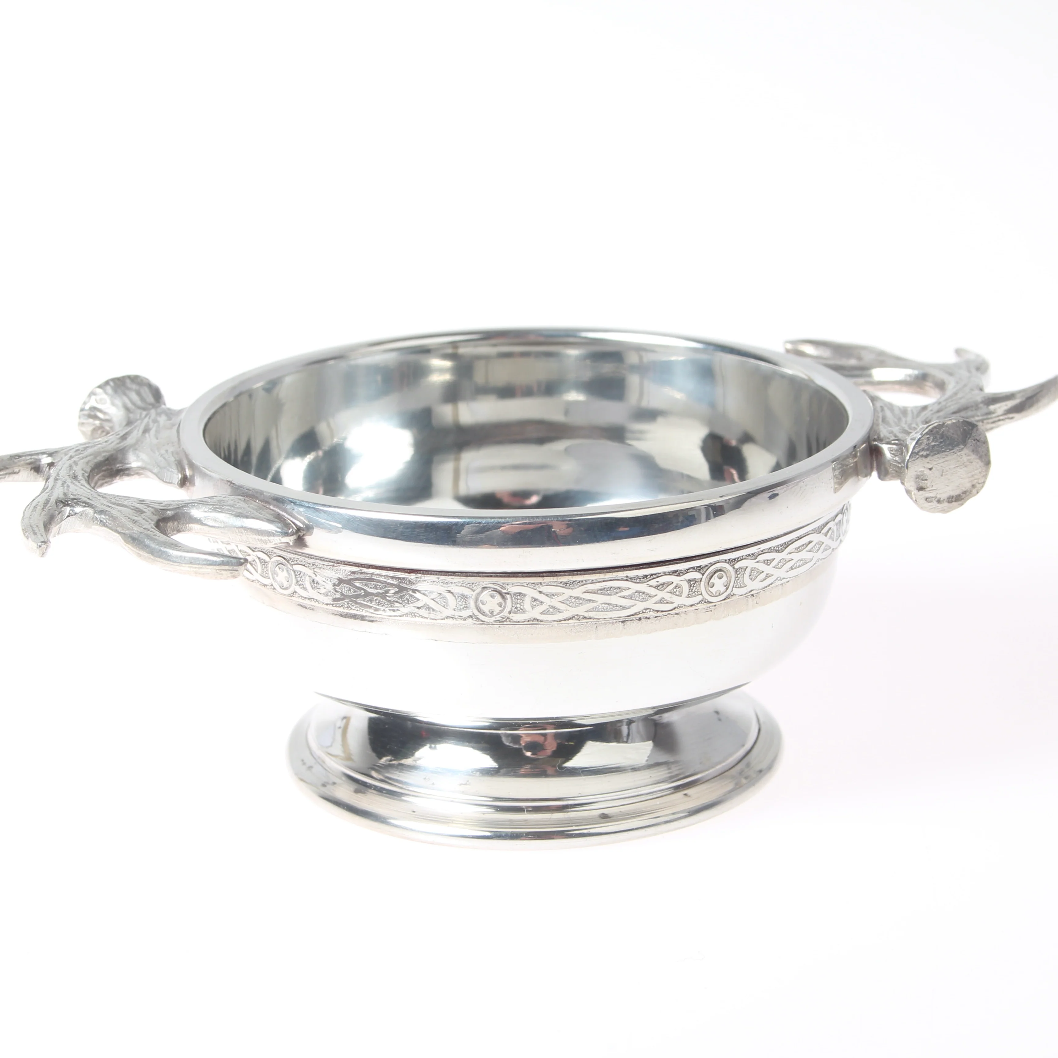 Antler 3" Polished Pewter Quaich with Decorative Celtic Band - Image 4