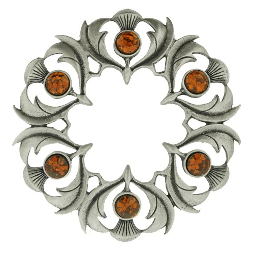 Antique Scottish Thistle Plaid Brooch - Small Stones - Image 4