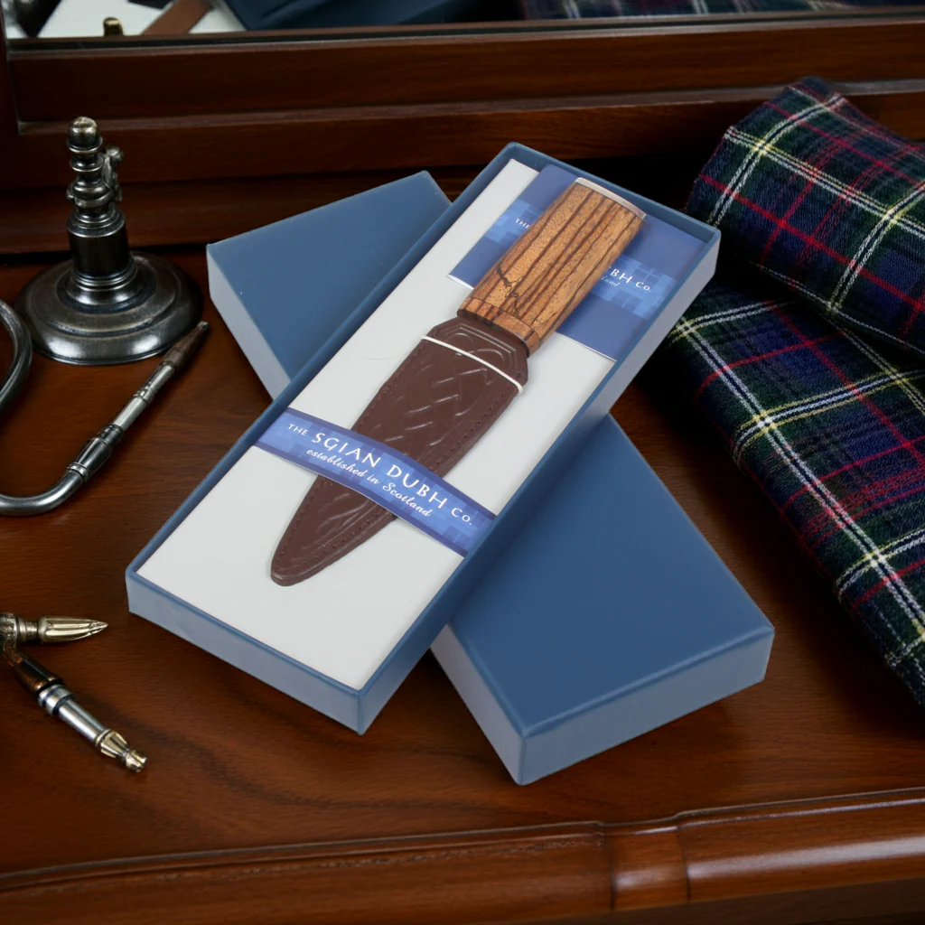 Arisaig - Zebrano Wood Sgian Dubh - Pewter Top