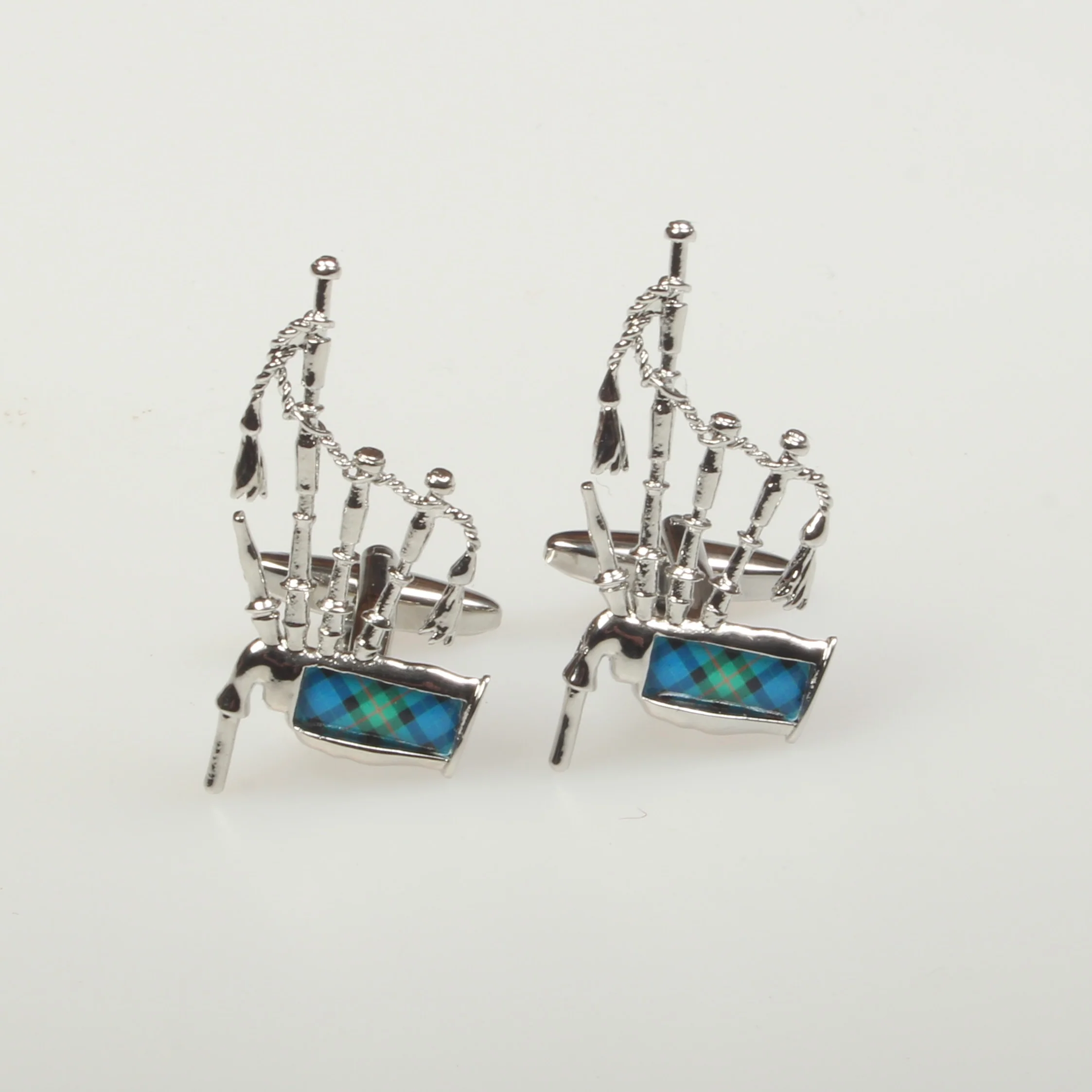 Bagpipe Cufflinks with Gunn Tartan Insert