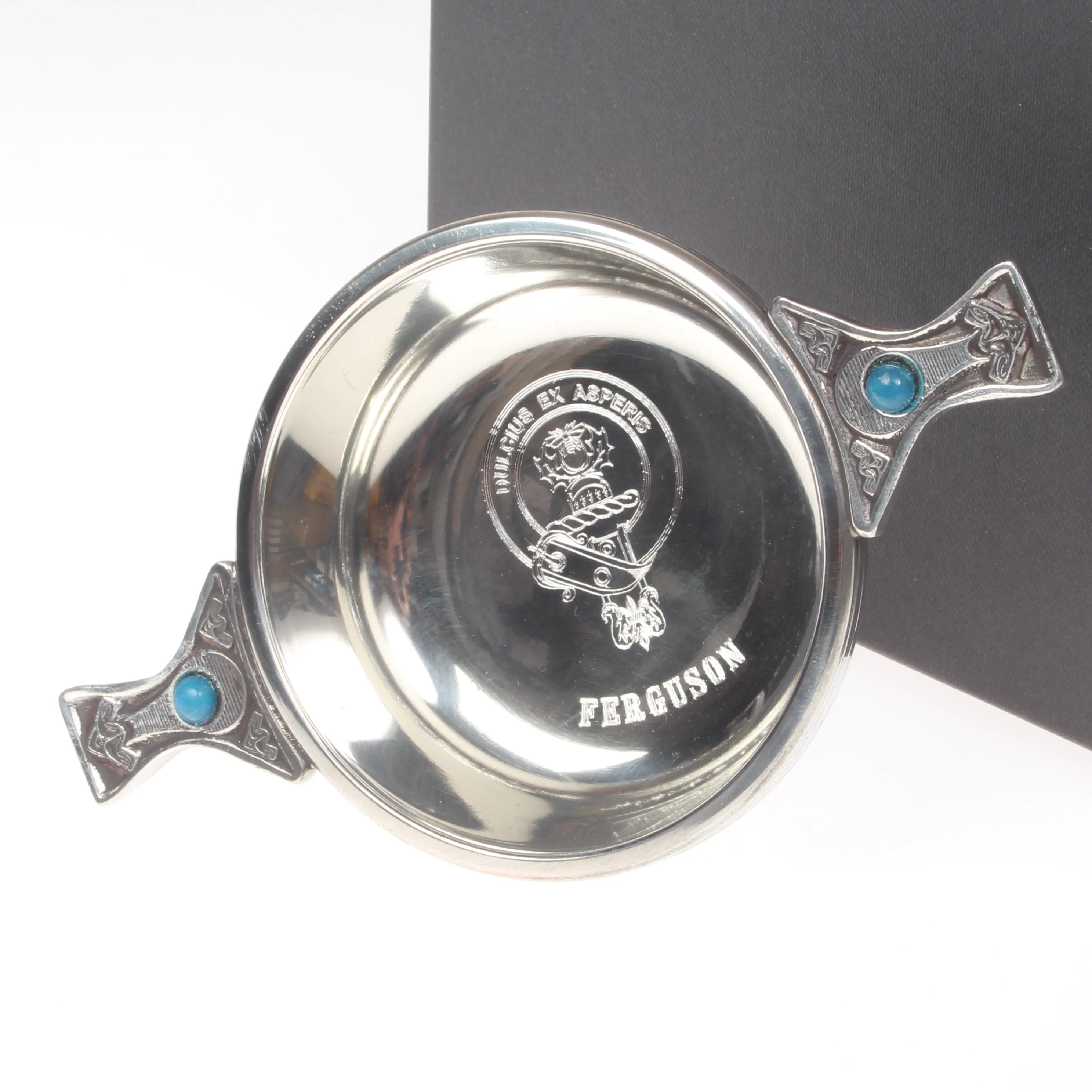 Baird Clan Crest Engraved Pewter Gem Handle Quaich