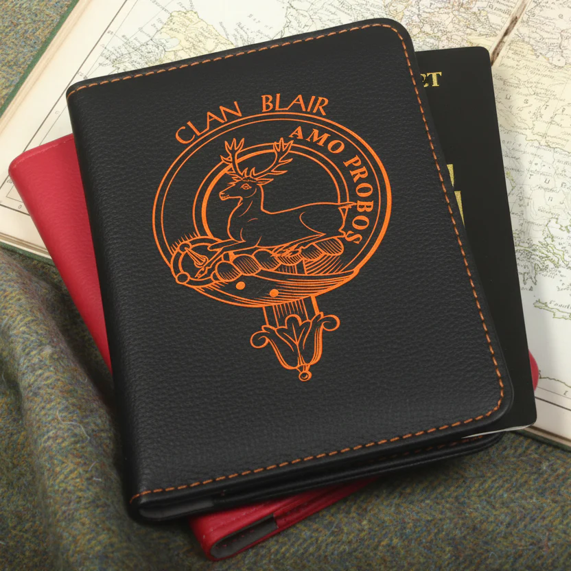 Blair Clan Crest Leather Passport Cover