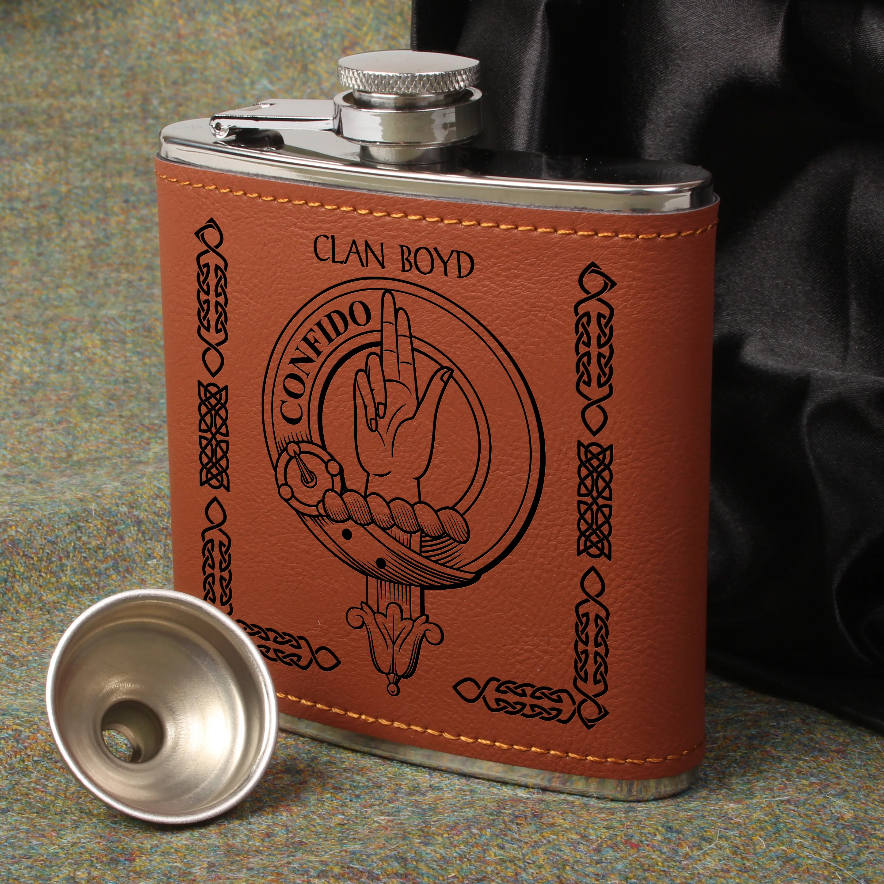 Boyd Clan Crest PU Leather Covered Hip Flask