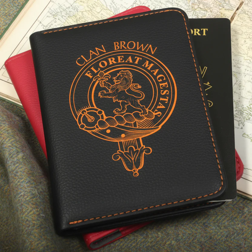 Brown Clan Crest Leather Passport Cover