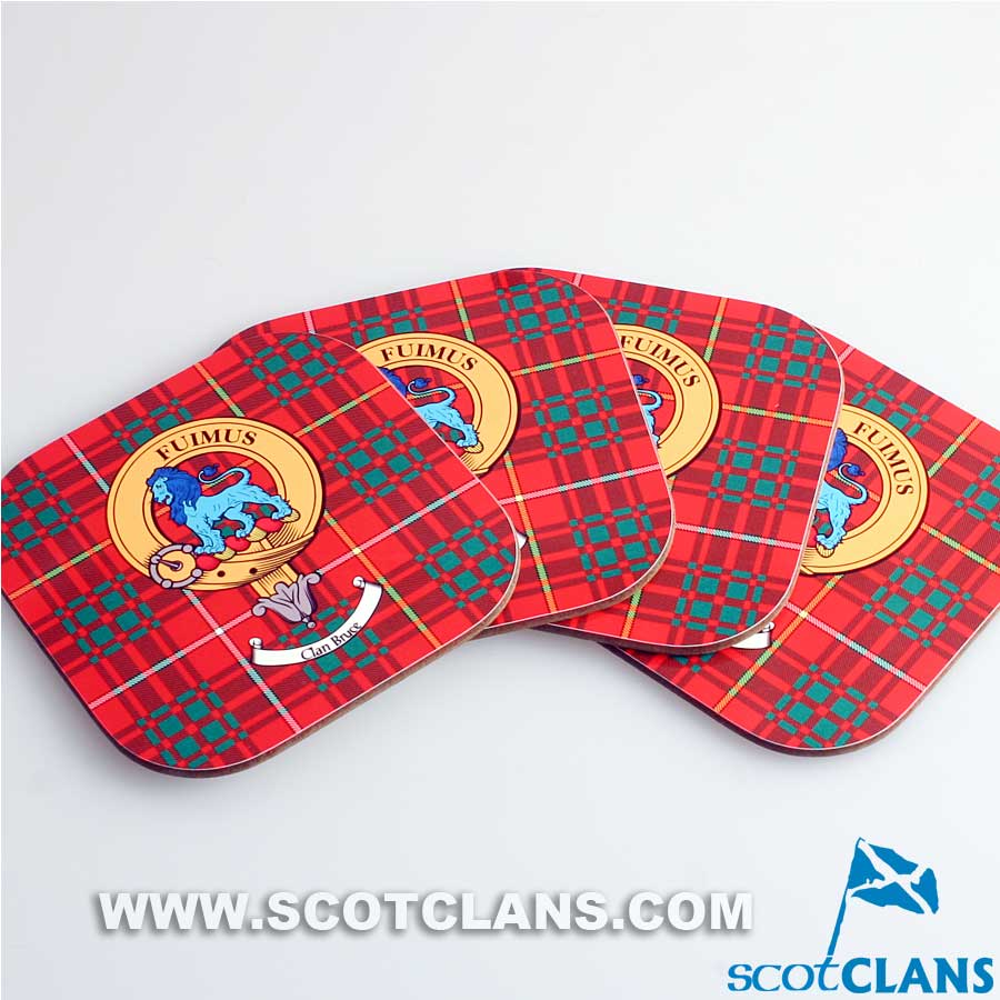 Bruce Clan Crest and Tartan Wooden Coaster 4 Pack - Image 2