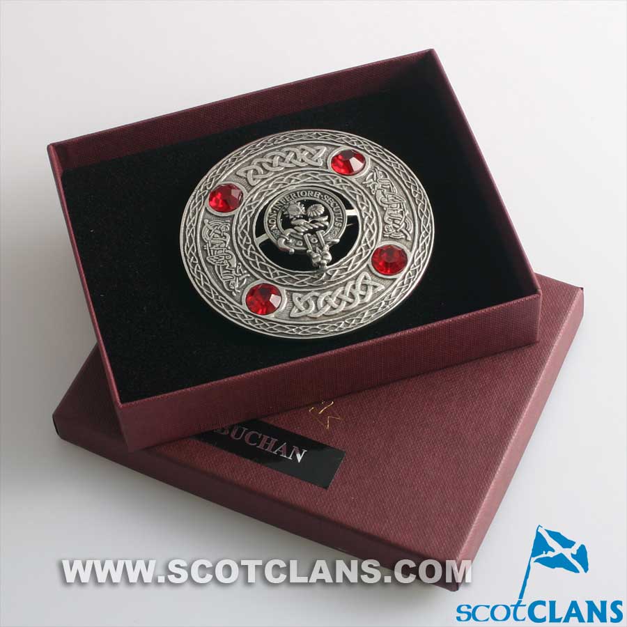 Buchanan Clan Crest Pewter Plaid Brooch