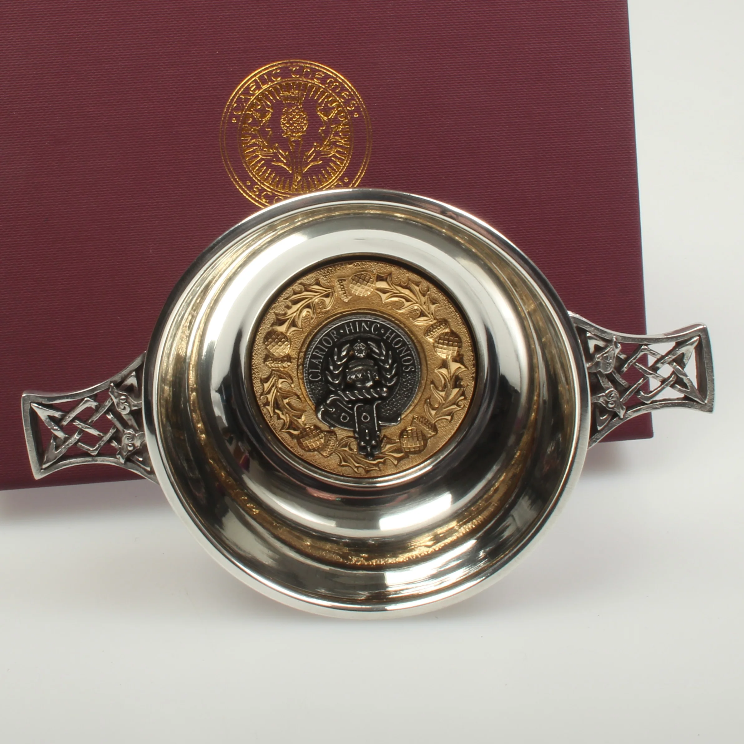 Buchanan Clan Crest Quaich with Gold Trim - Image 2