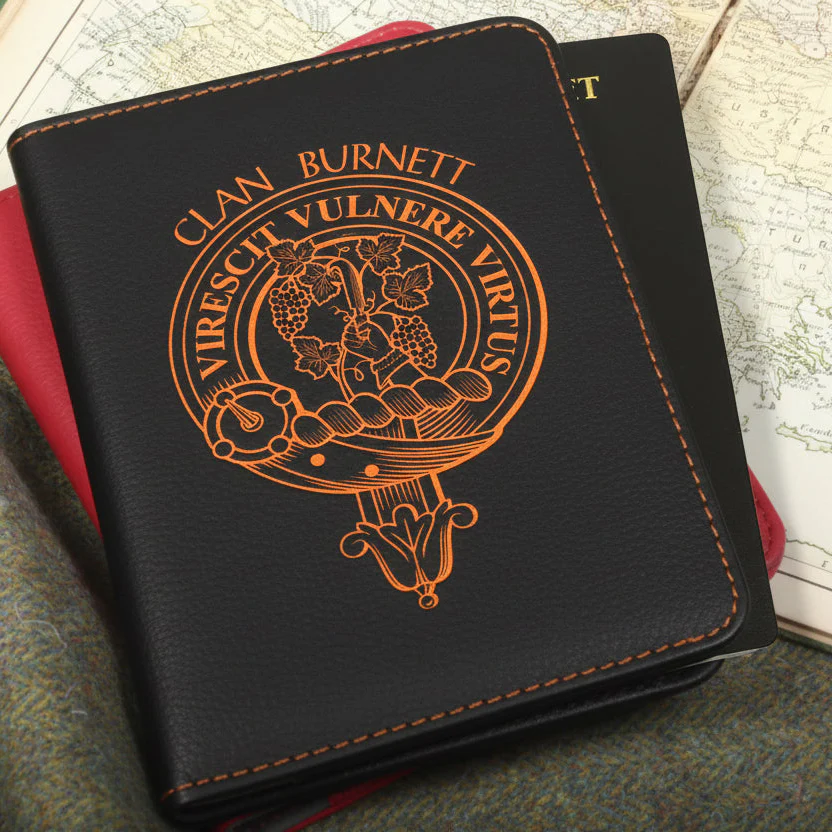 Burnett Clan Crest Leather Passport Cover