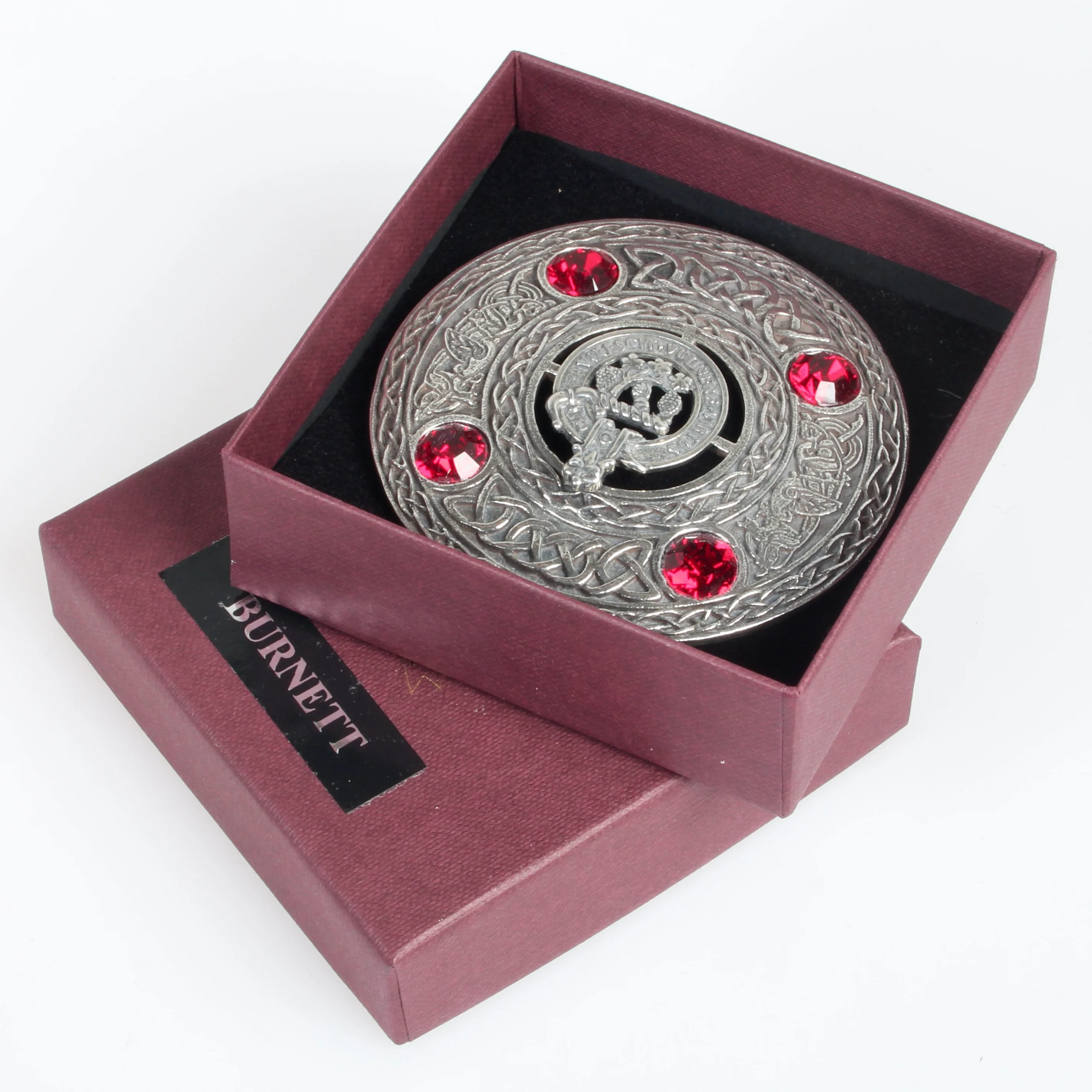 Burnett Clan Crest Pewter Plaid Brooch