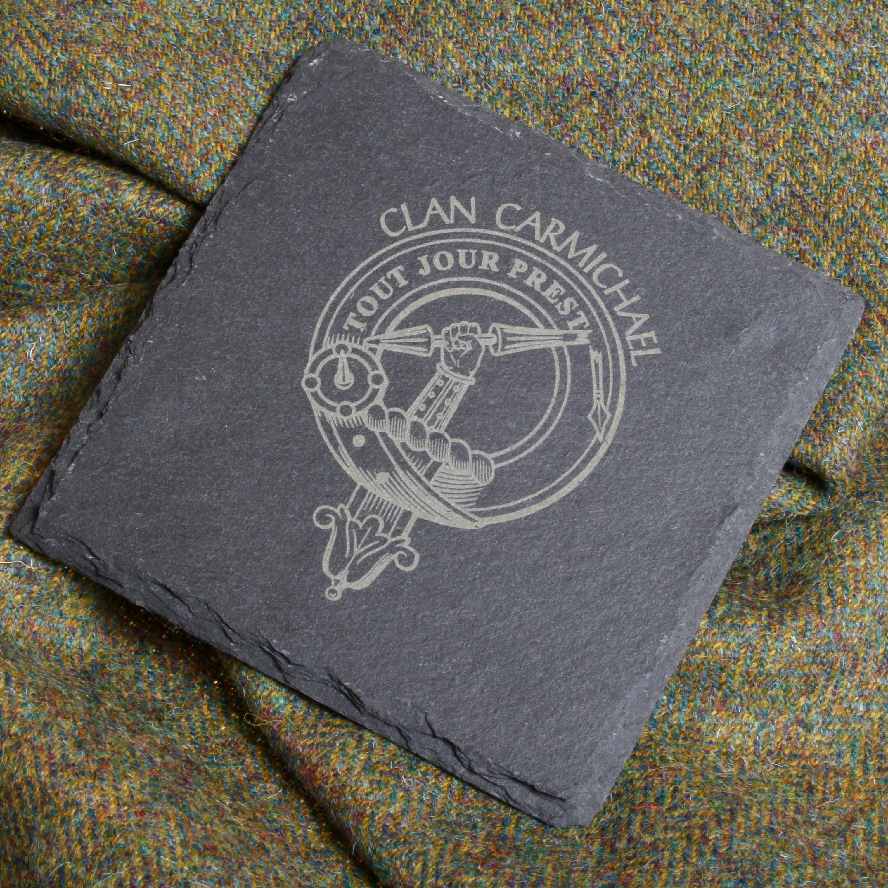 Carmichael Clan Crest Slate Coaster - Image 2