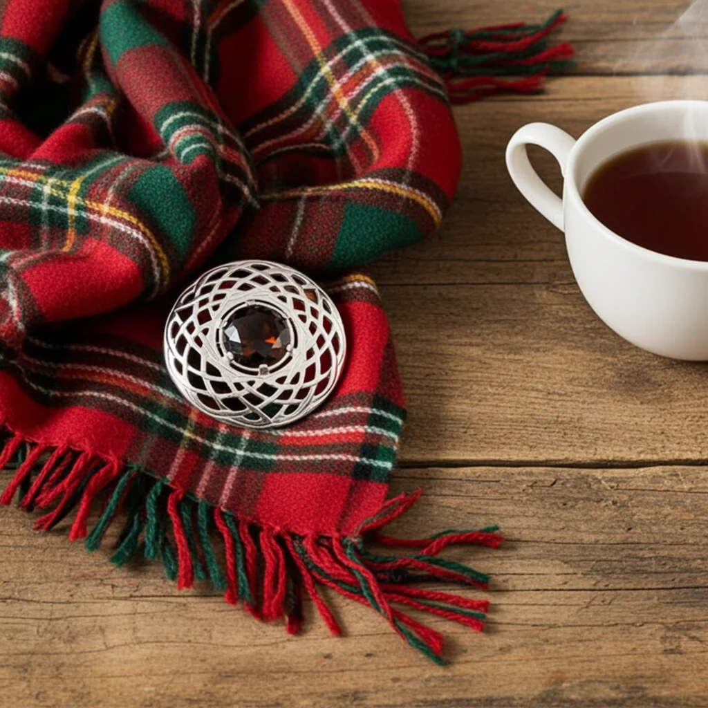 Celtic Plaid Brooch With Stone - Image 3
