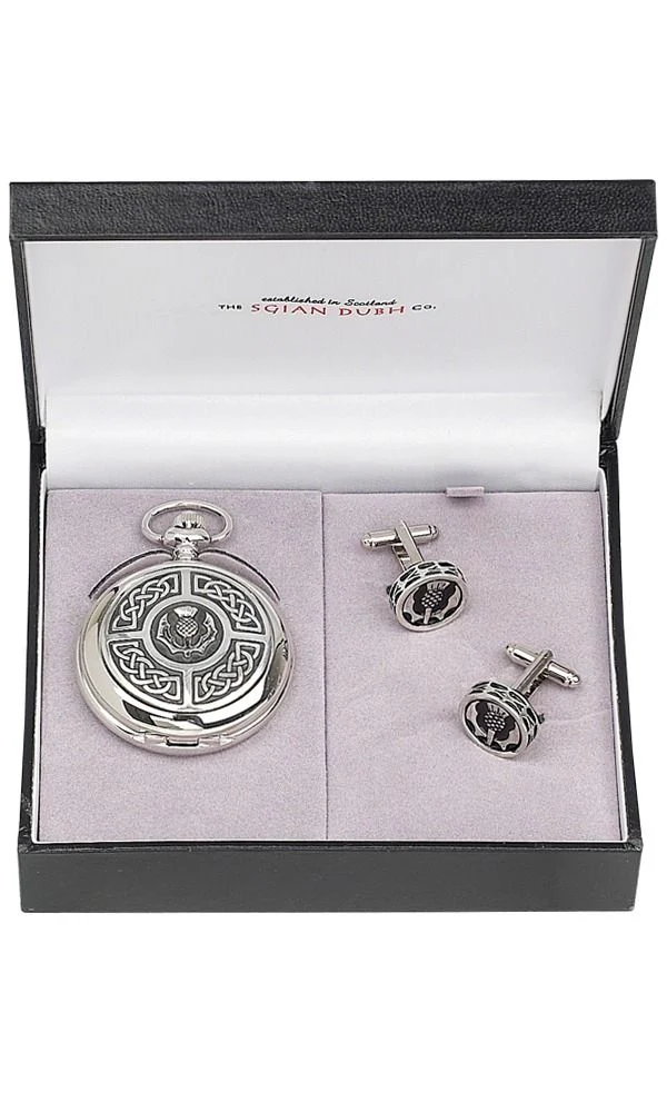 Celtic & Thistle 2 Piece Mechanical Pocket Watch Gift Set