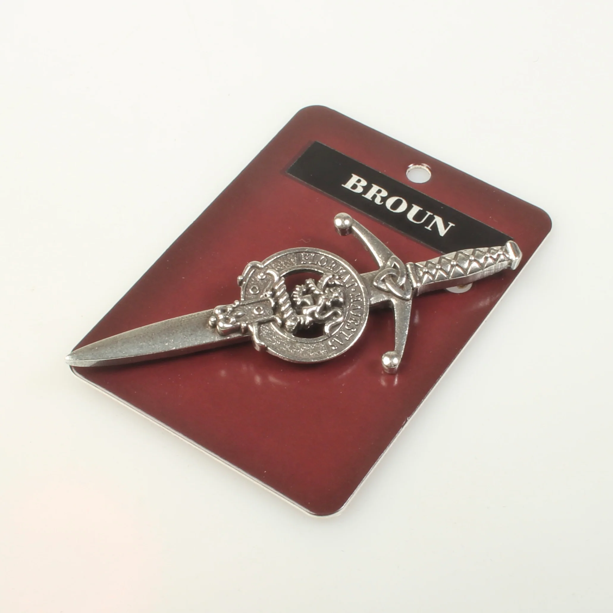 Clan Crest Pewter Kilt Pin with Broun (Brown) Crest - Image 2