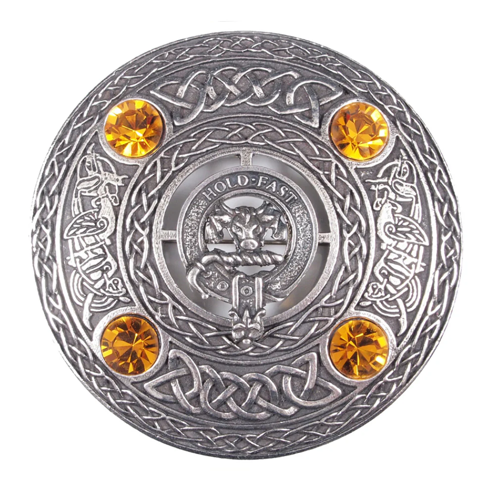 Clan Crest Pewter Plaid Brooch with Topaz Stone - Image 3