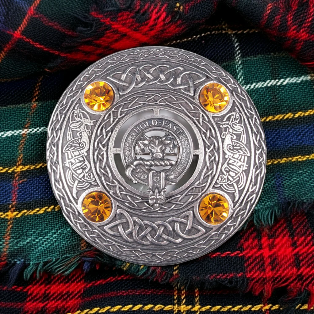 Clan Crest Pewter Plaid Brooch with Topaz Stone - Image 4
