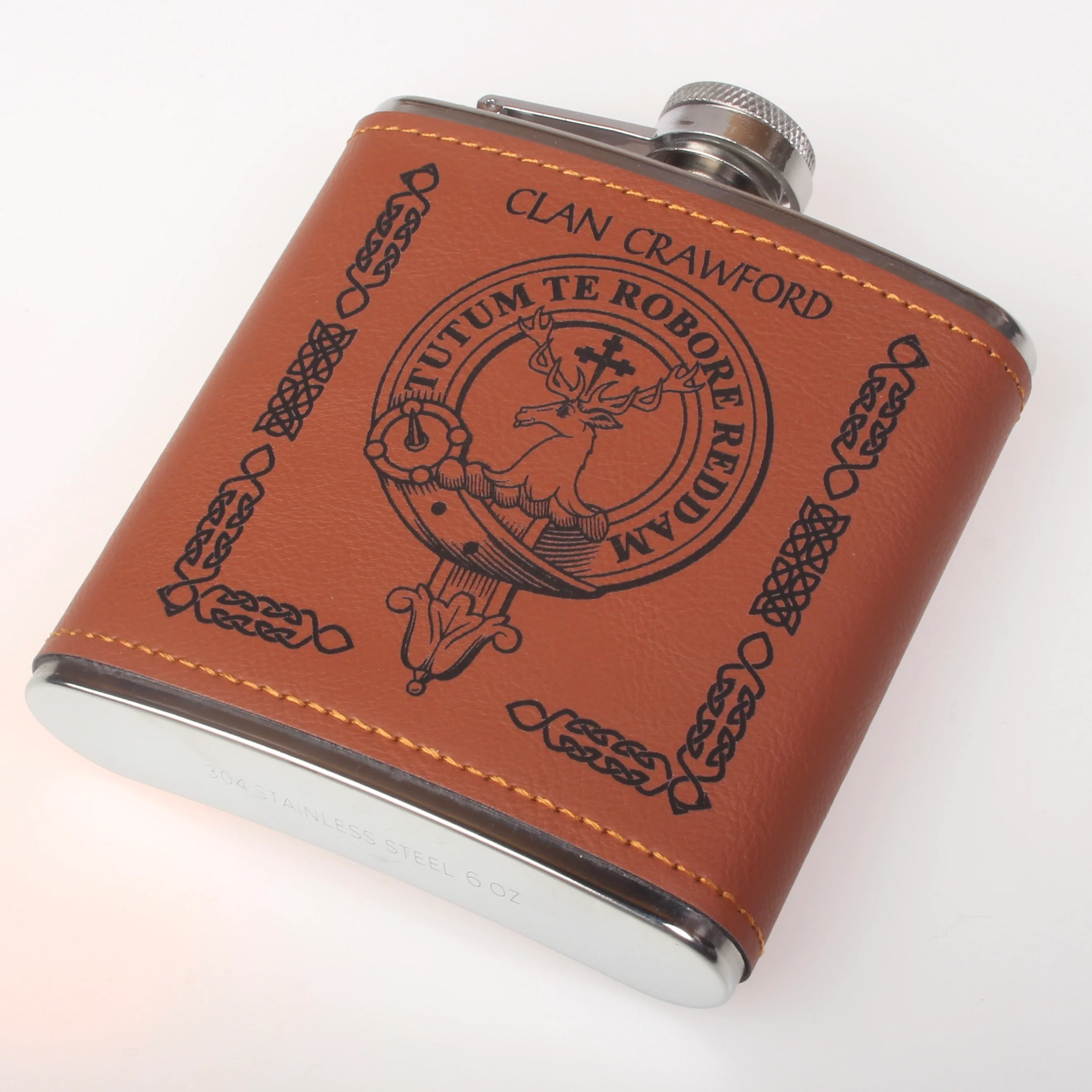 Crawford Clan Crest PU Leather Covered Hip Flask - Image 2