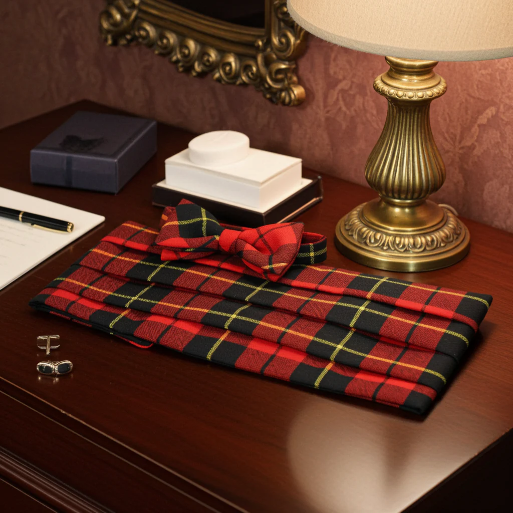 Cummerbund and Wing Collar Bow Tie set in over 500 Tartans - Image 3