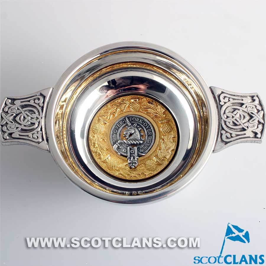 Cunningham Clan Crest Quaich with Gold Trim - Image 2
