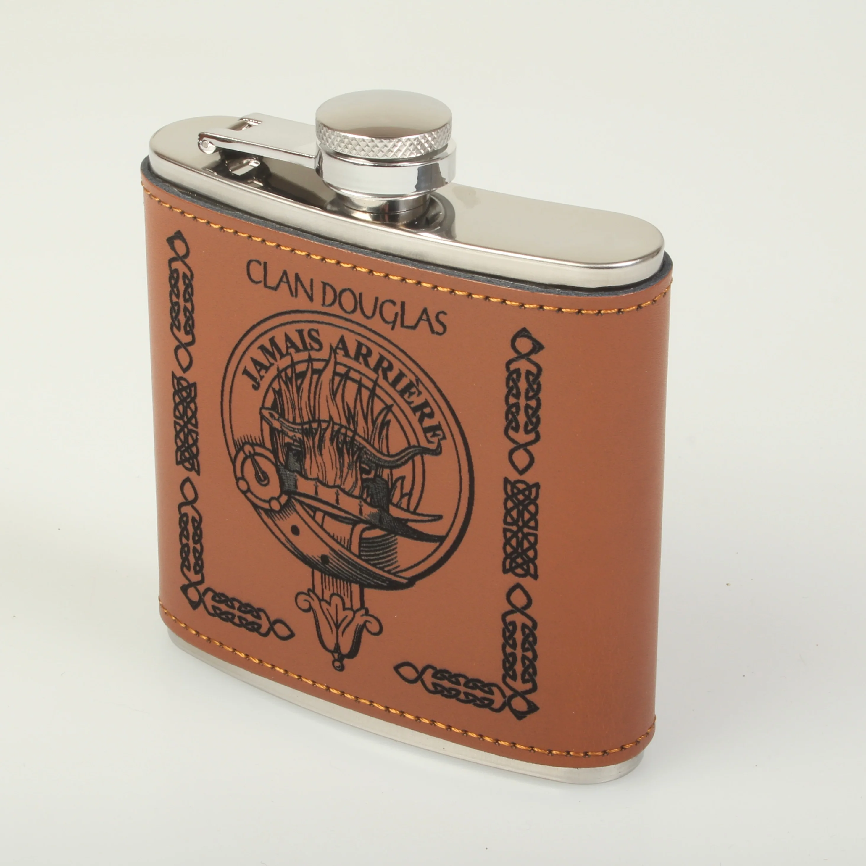 Douglas Clan Crest PU Leather Covered Hip Flask - Image 2