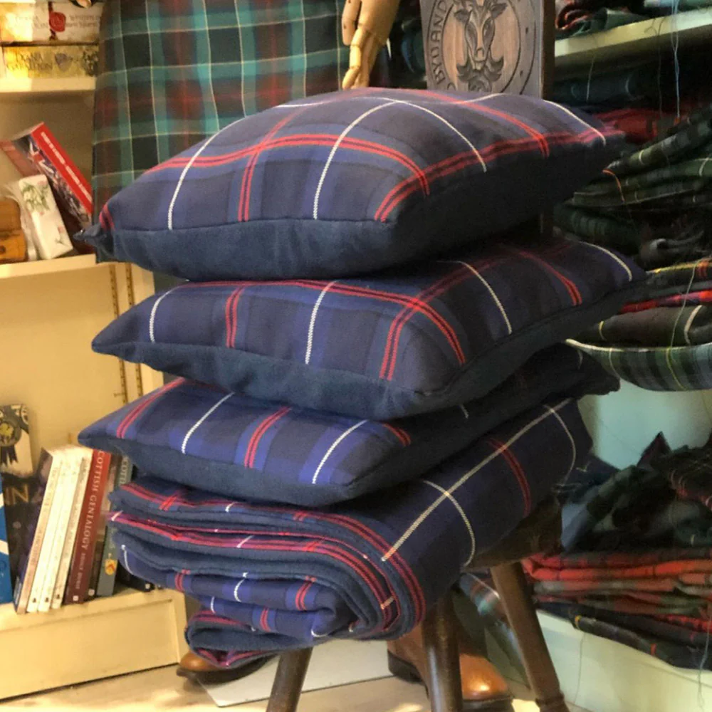 Drummond Ancient Fleece lined Tartan Throw and Three Cushion Cover Set - Image 4