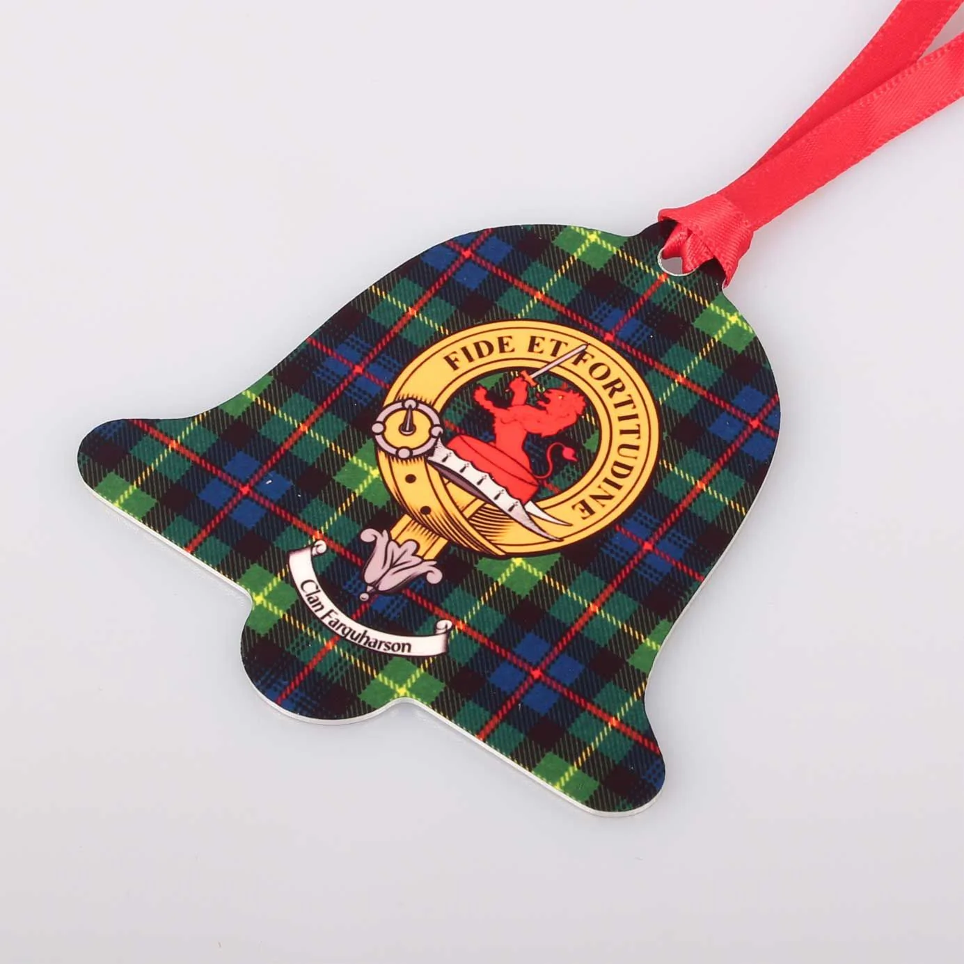 Farquharson Clan Crest and Tartan Metal Christmas Ornament - 6 Styles Available - Image 2
