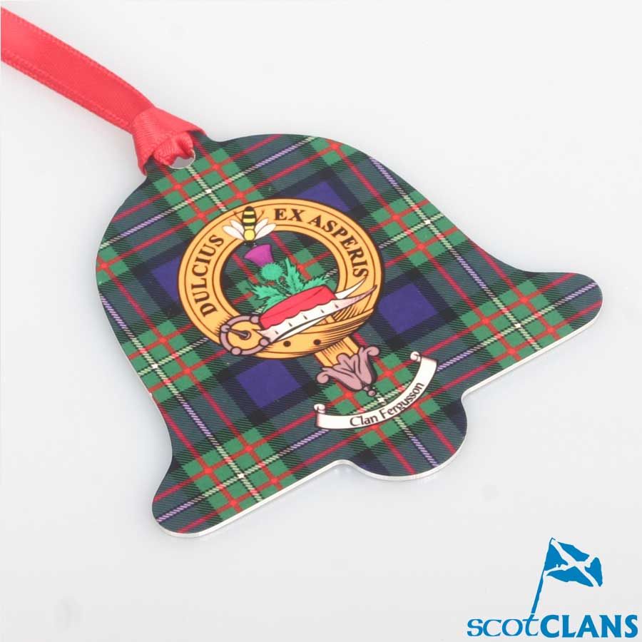 Fergusson Clan Crest and Tartan Metal Christmas Ornament - 6 Styles Available - Image 2