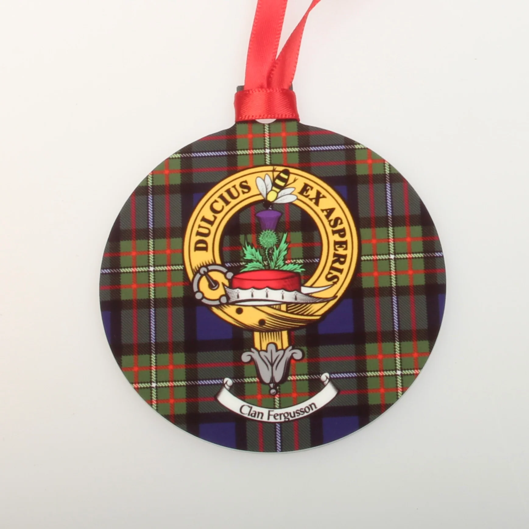 Fergusson Clan Crest and Tartan Metal Christmas Ornament - 6 Styles Available - Image 3