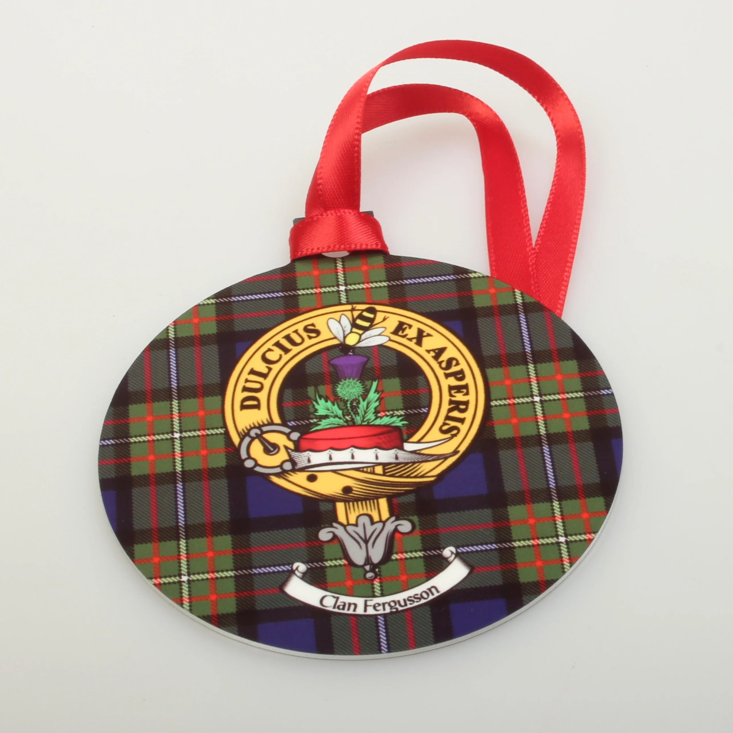 Fergusson Clan Crest and Tartan Metal Christmas Ornament - 6 Styles Available - Image 4