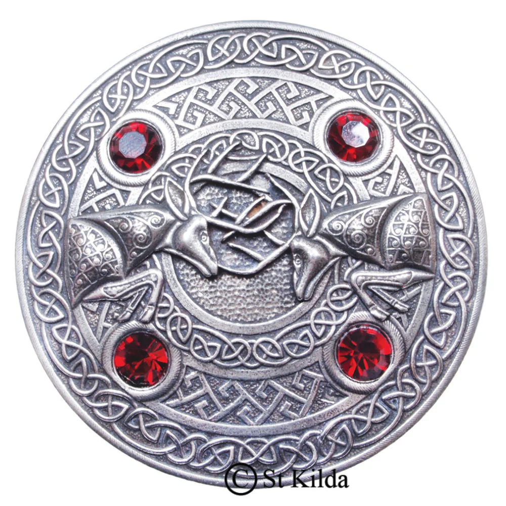 Fighting Stags 4 Stone Pewter Plaid Brooch - Image 2