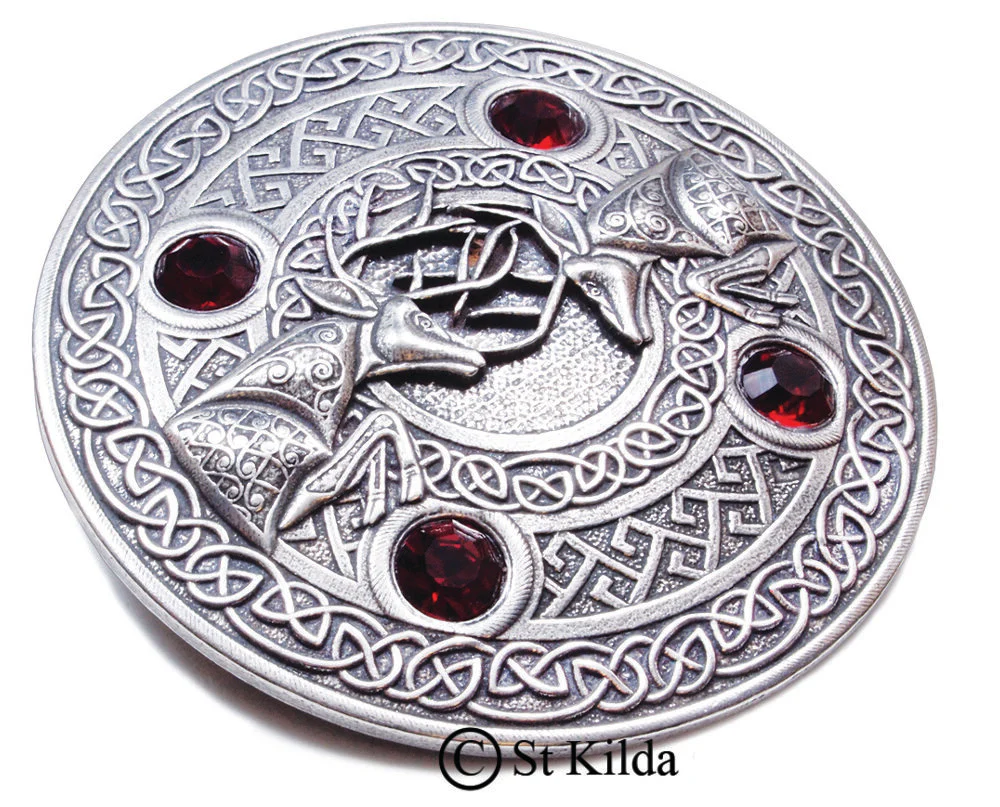 Fighting Stags 4 Stone Pewter Plaid Brooch - Image 3