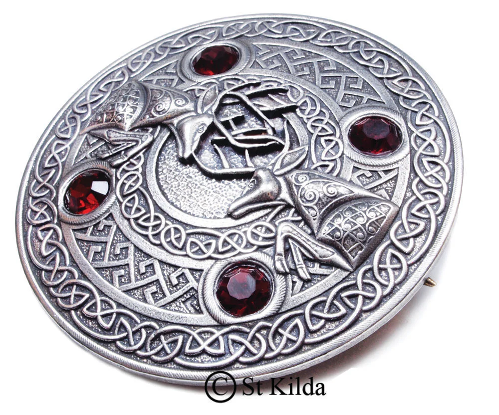 Fighting Stags 4 Stone Pewter Plaid Brooch - Image 4