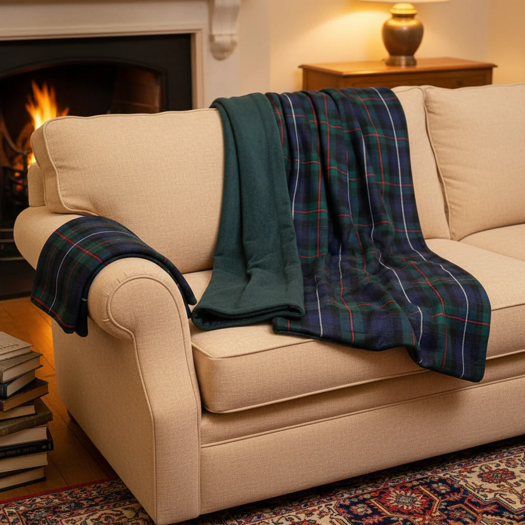 Fleece lined Tartan Throw and Three Cushion Cover Set - Image 8