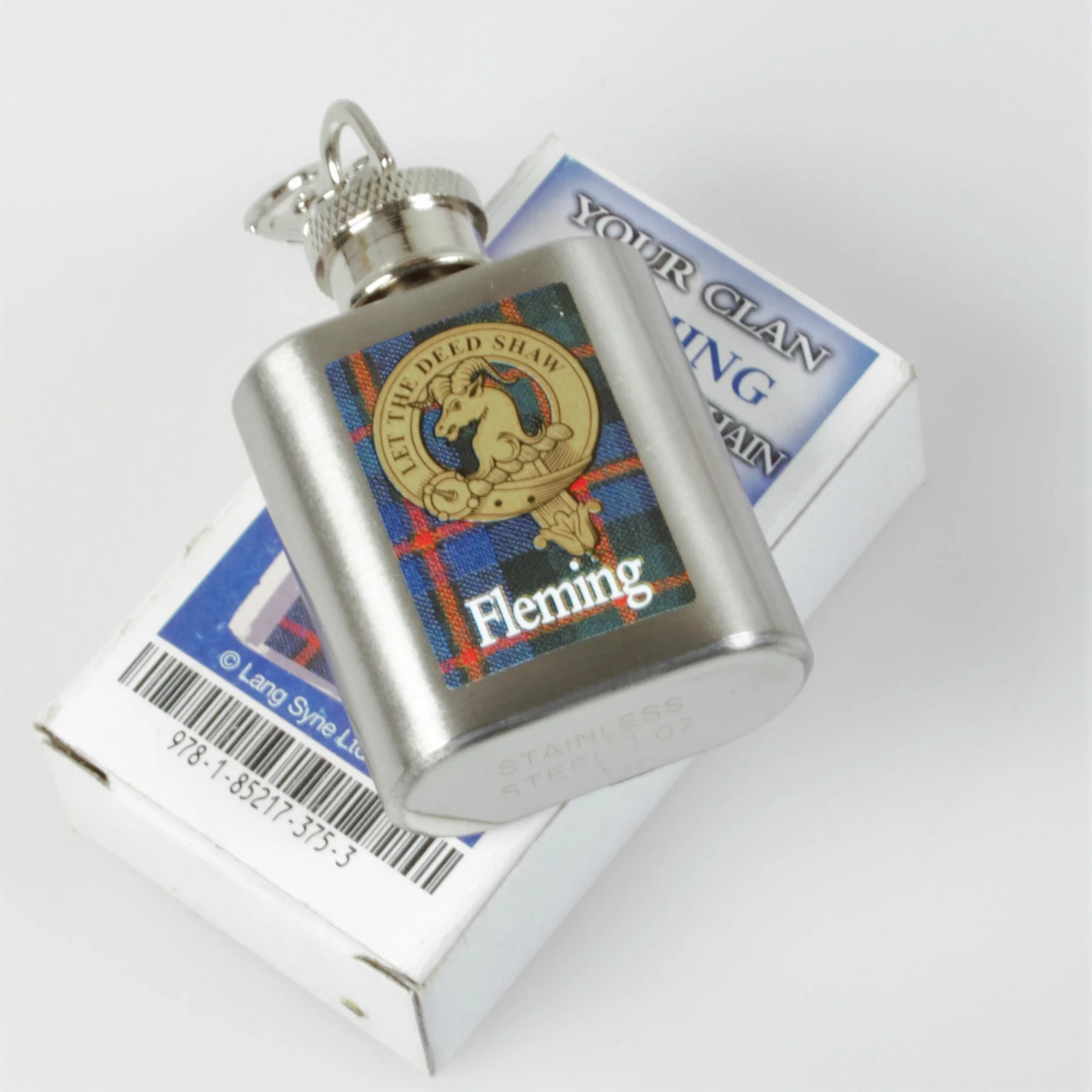 Shaw Clan Crest Nip Flask (to clear) Keyring