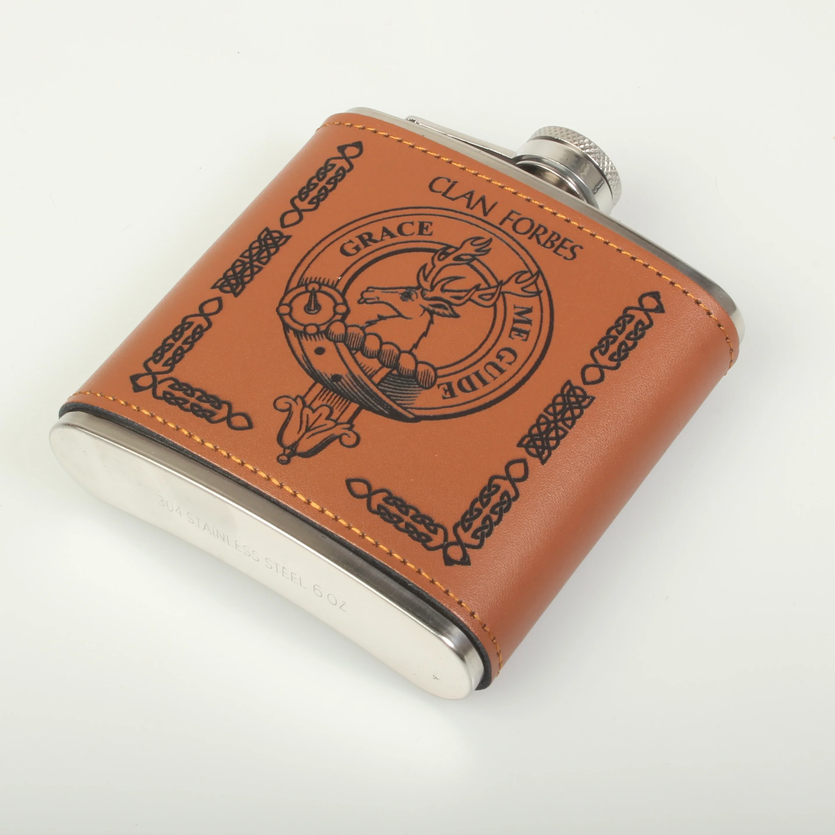 Forbes Clan Crest PU Leather Covered Hip Flask - Image 3