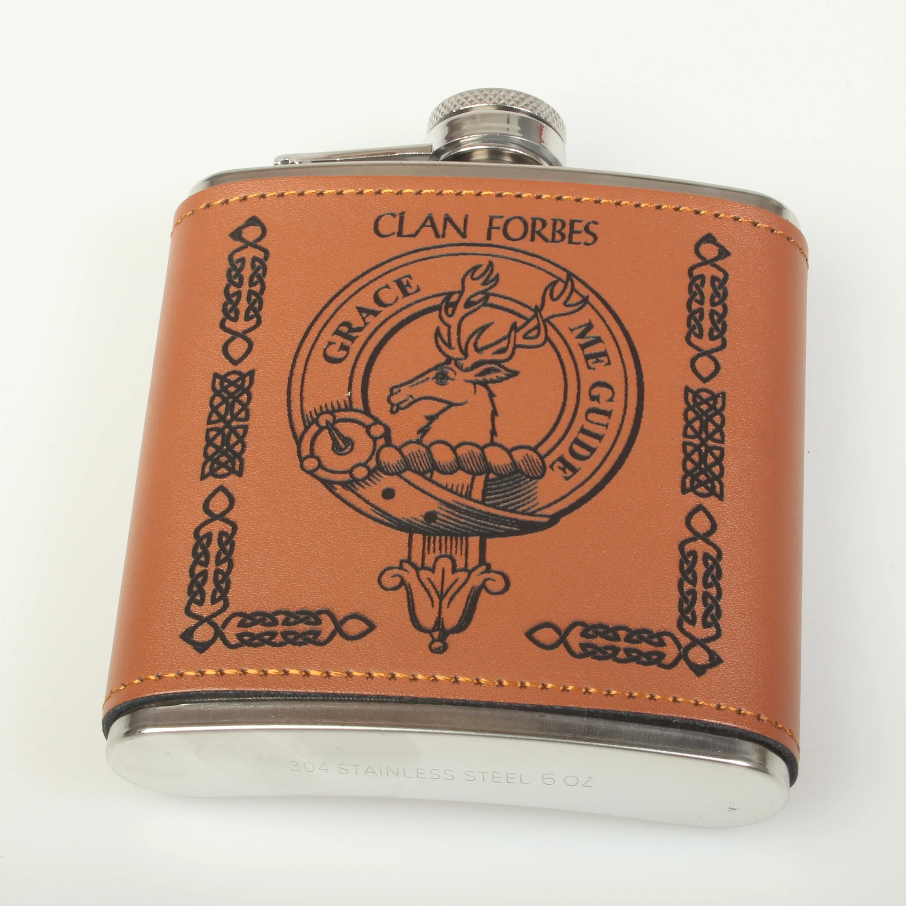 Forbes Clan Crest PU Leather Covered Hip Flask - Image 4