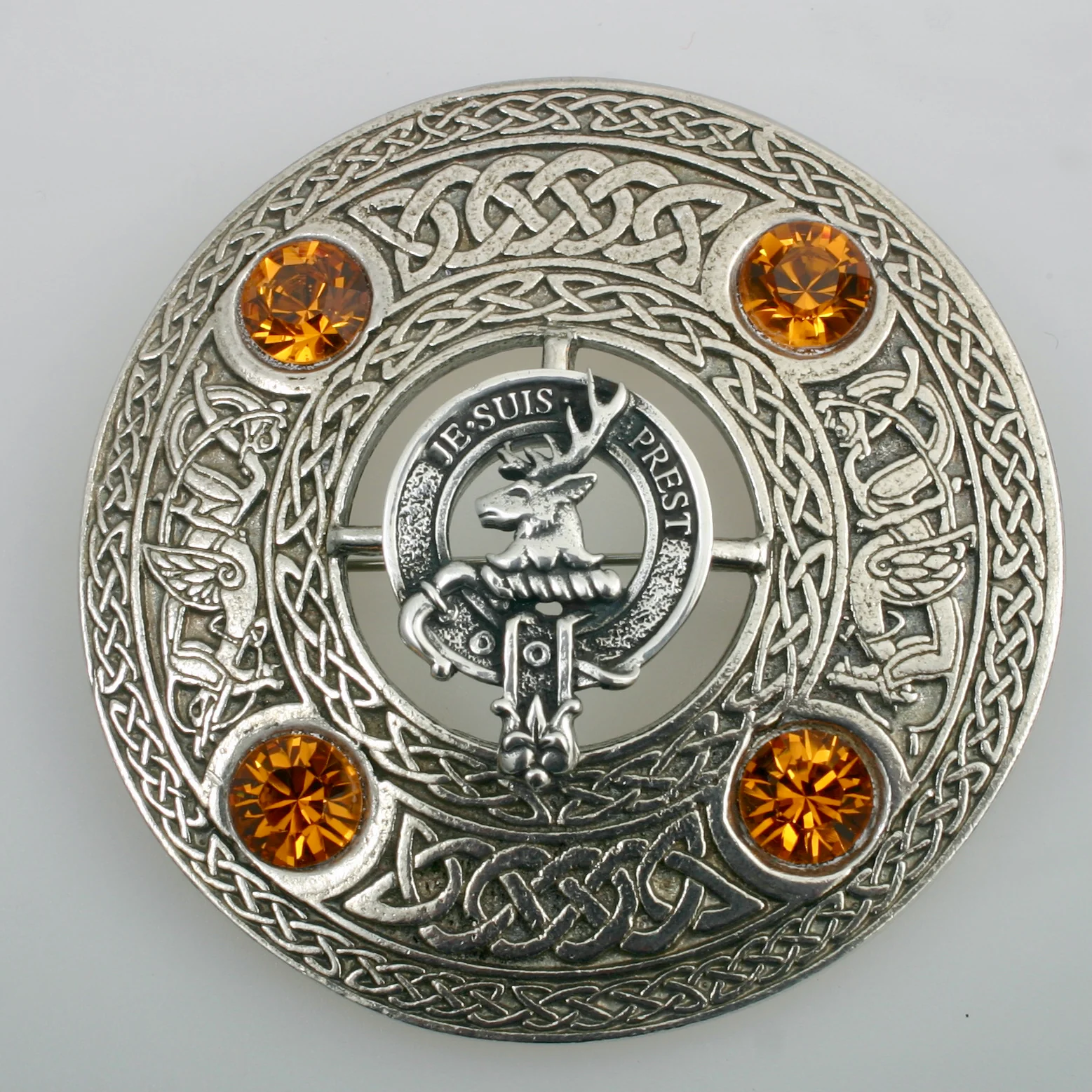 Fraser of Lovat Clan Crest Pewter Plaid Brooch - Image 2