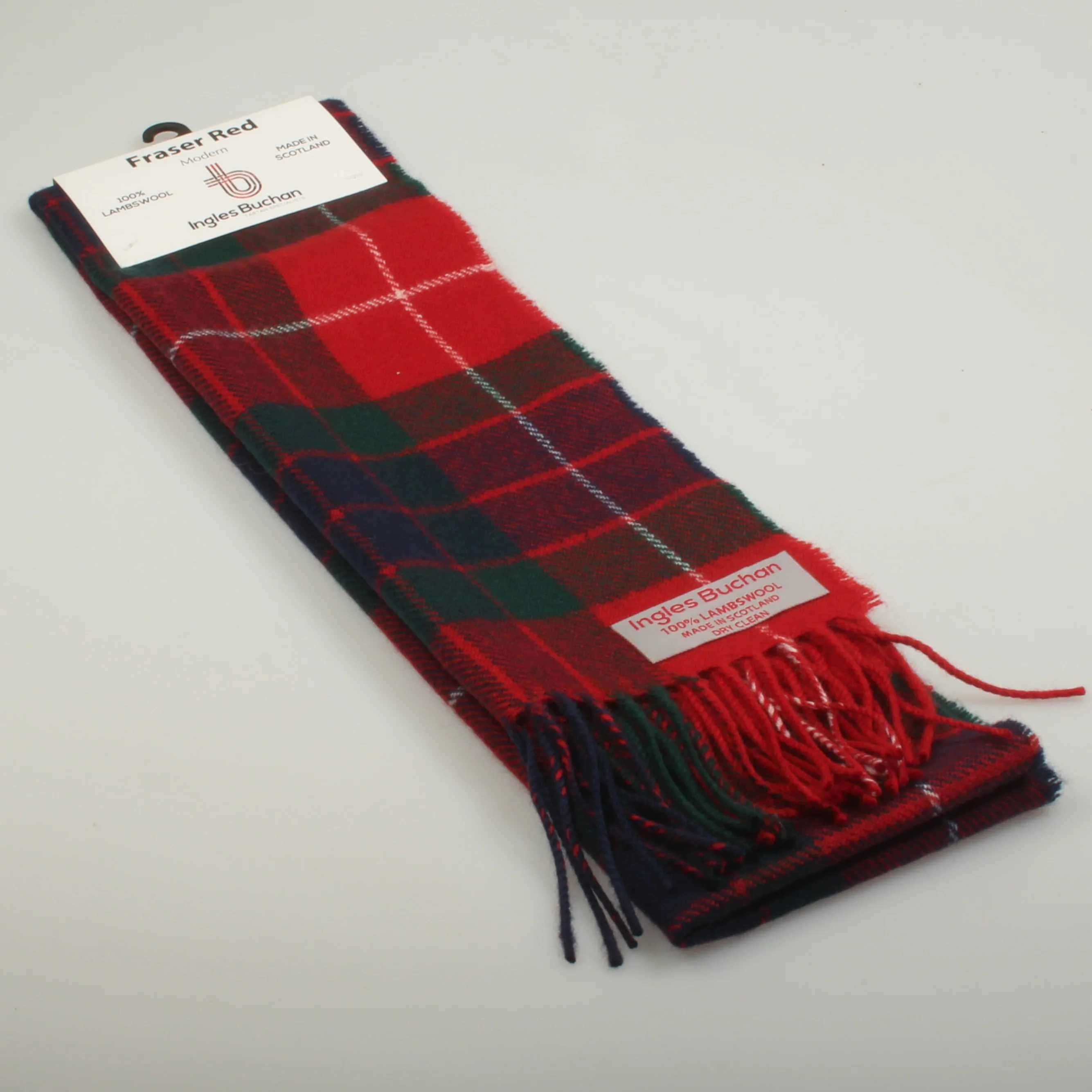 Fraser Red Modern Tartan Lambswool Scarf - Image 4