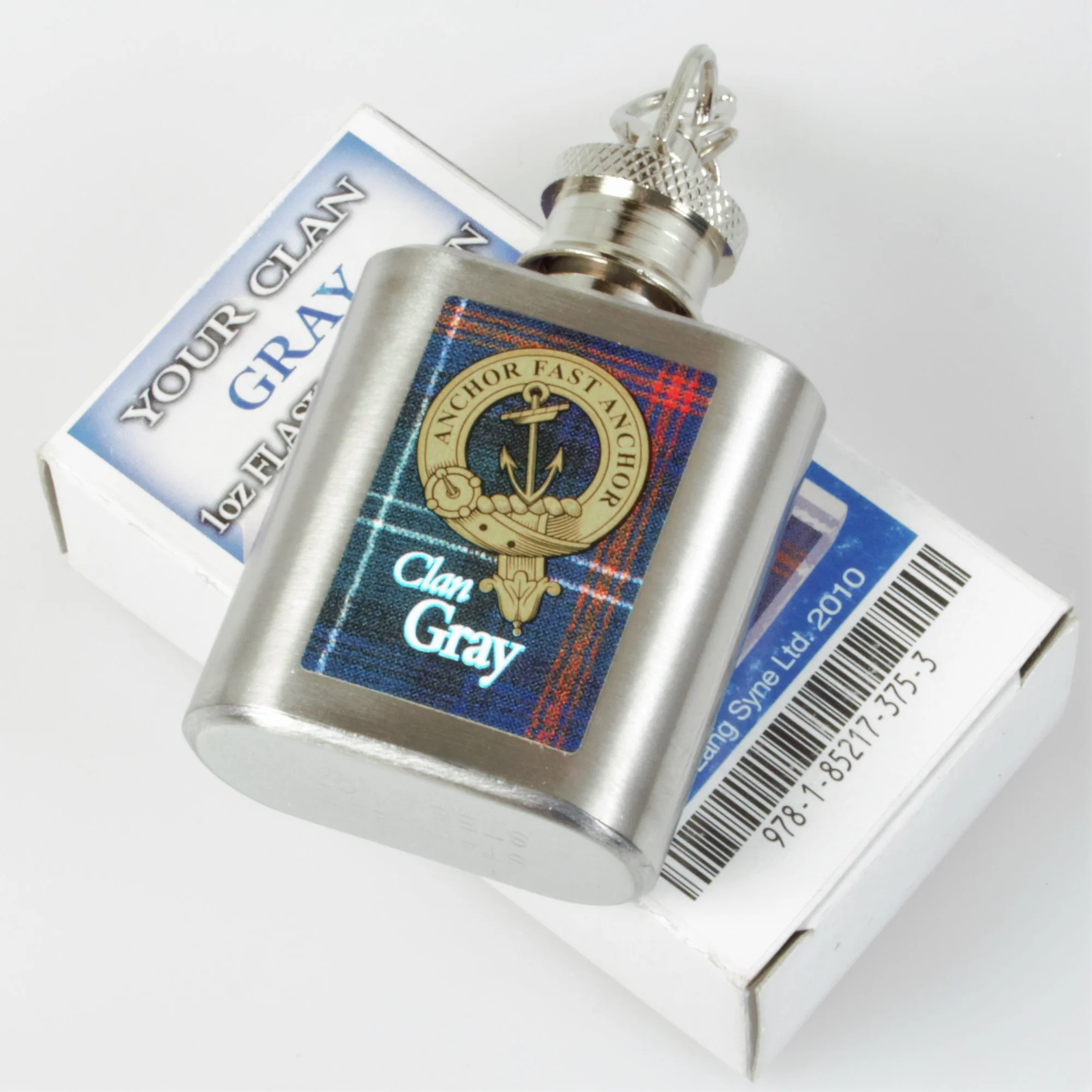 Shaw Clan Crest Nip Flask (to clear) Keyring