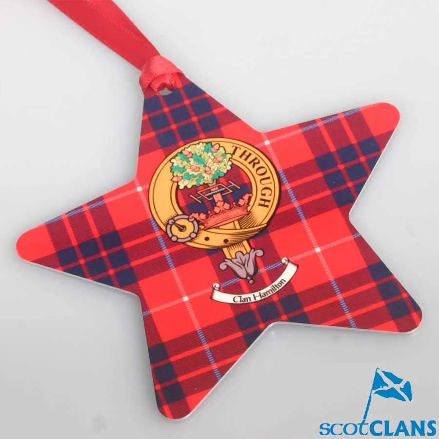 Hamilton Clan Crest and Tartan Metal Christmas Ornament - 6 Styles Available - Image 2