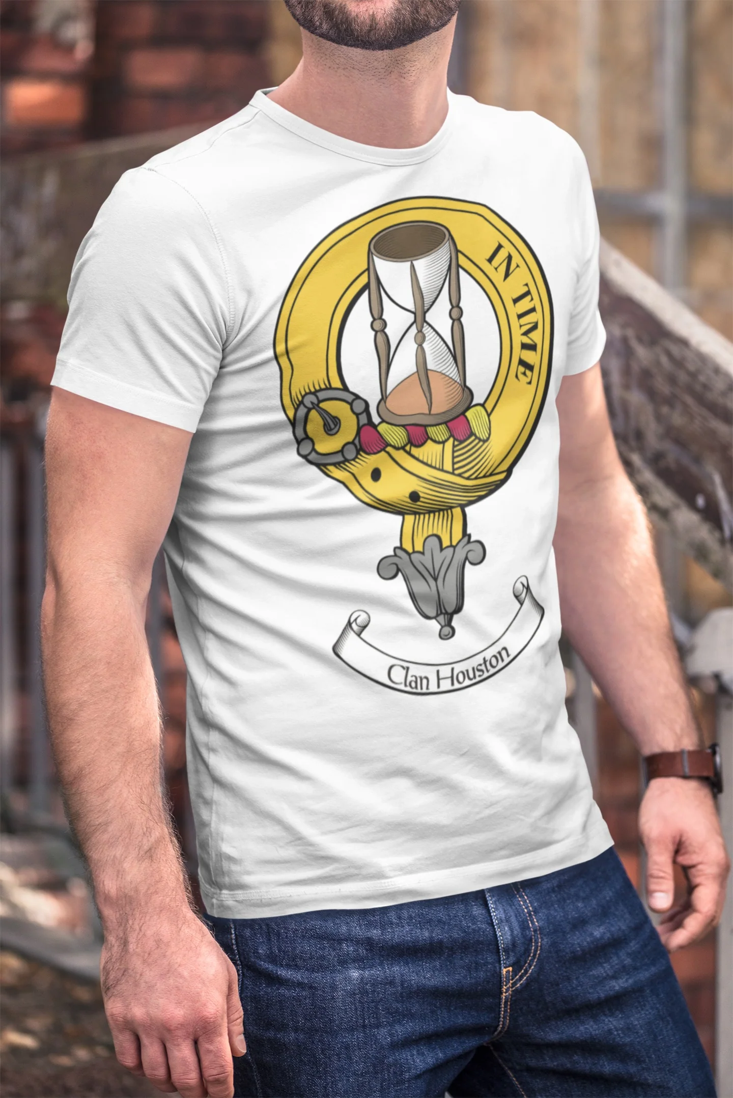 Houston Clan Crest T-Shirt for Men - Custom Heritage Design, Sizes S-3XL
