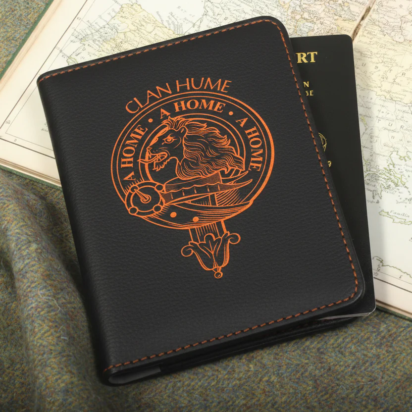 Hume Clan Crest Leather Passport Cover
