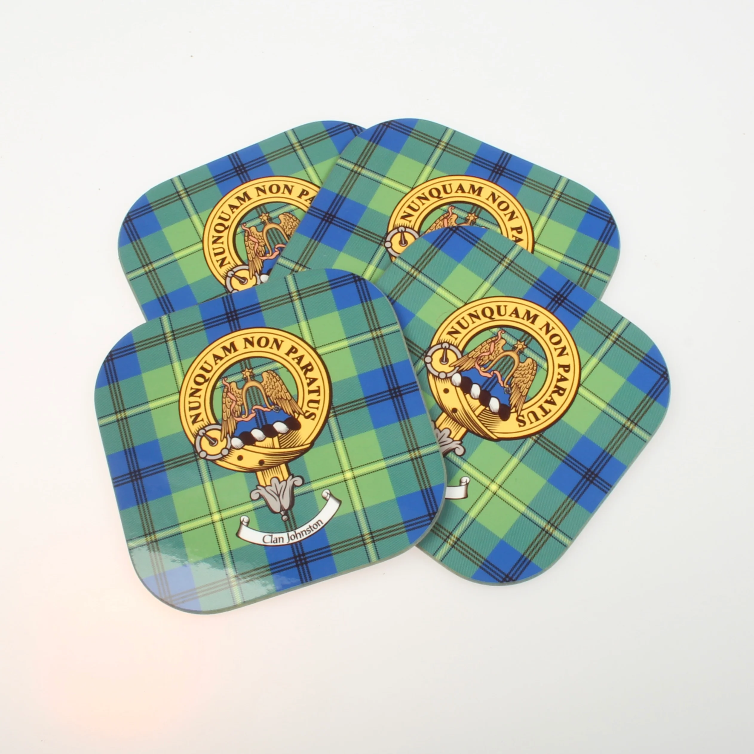 Johnstone Clan Crest and Tartan Wooden Coaster 4 Pack