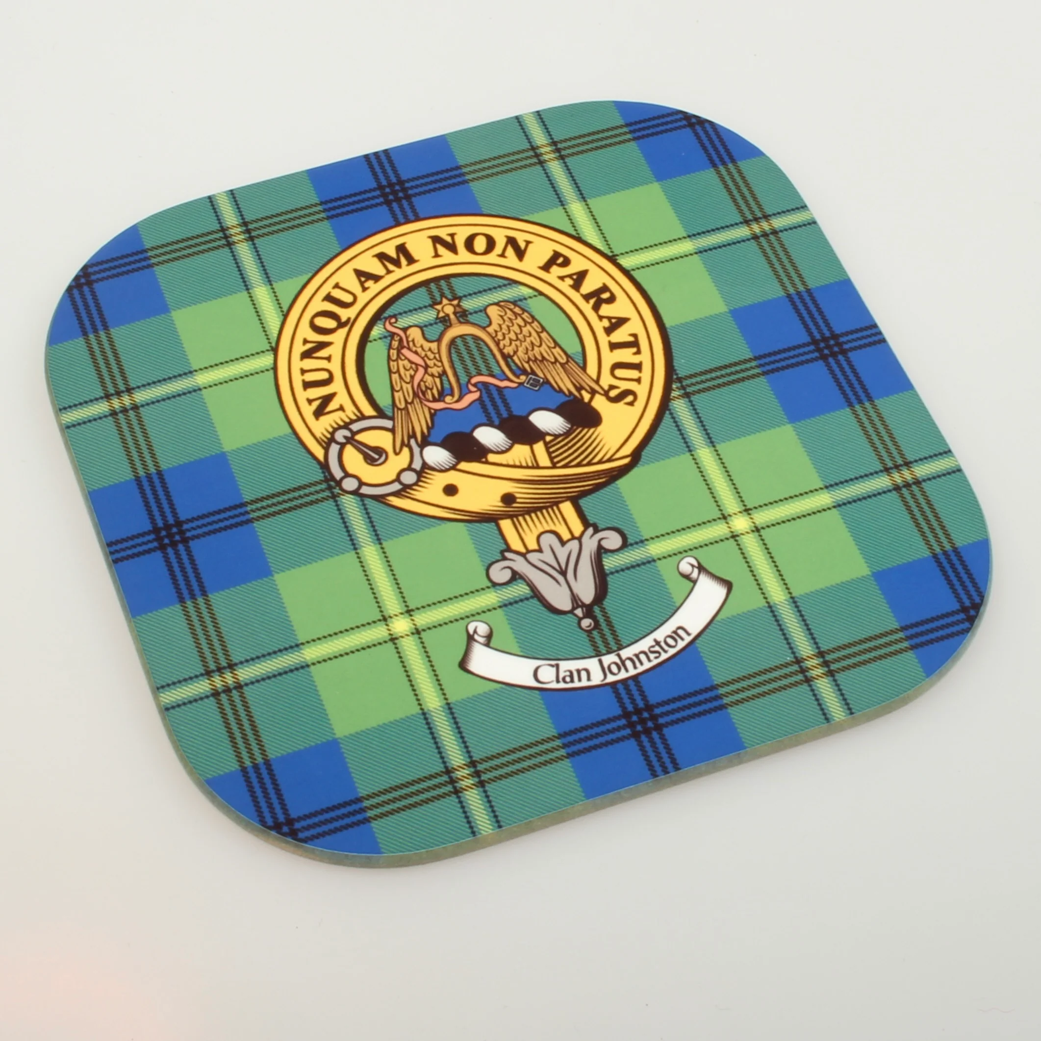 Johnstone Clan Crest and Tartan Wooden Coaster 4 Pack - Image 3