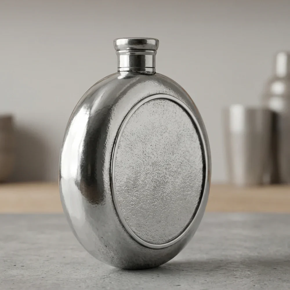 Legacy Pewter 6oz Round Hip Flask - Image 2