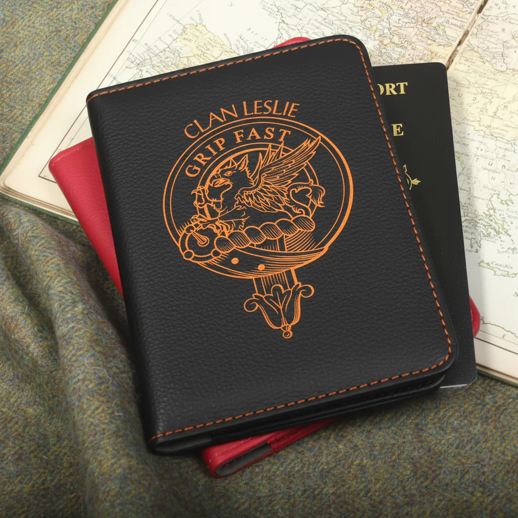 Leslie Clan Crest Leather Passport Cover