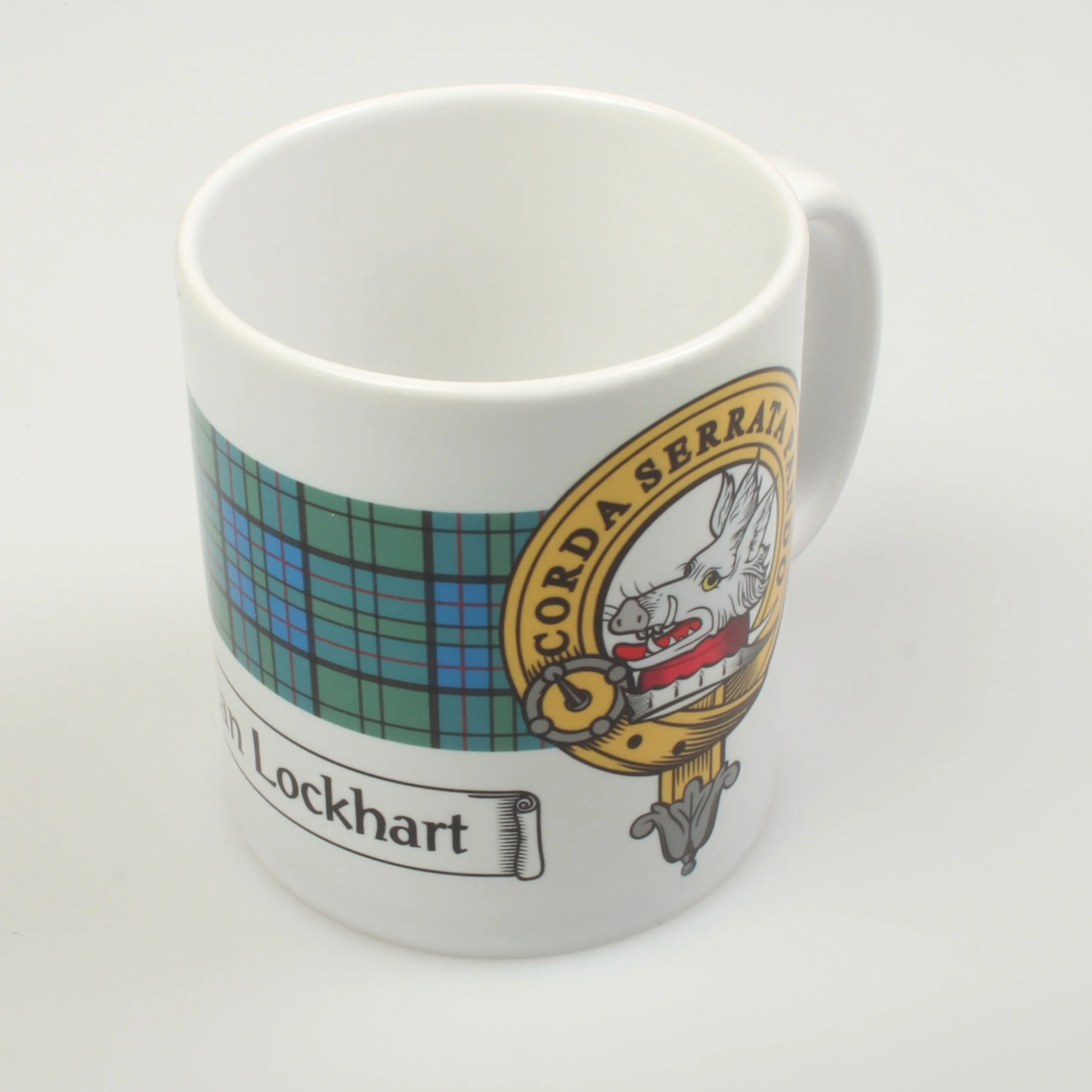 Lockhart Clan Crest and Tartan Mug - Image 3